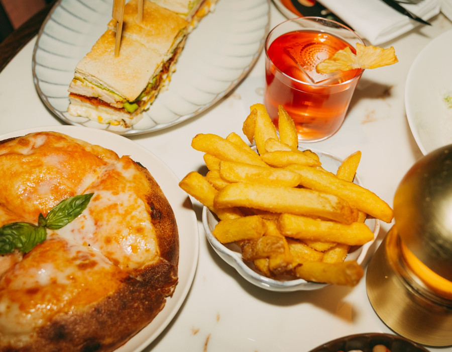 Bar snacks on a table.
