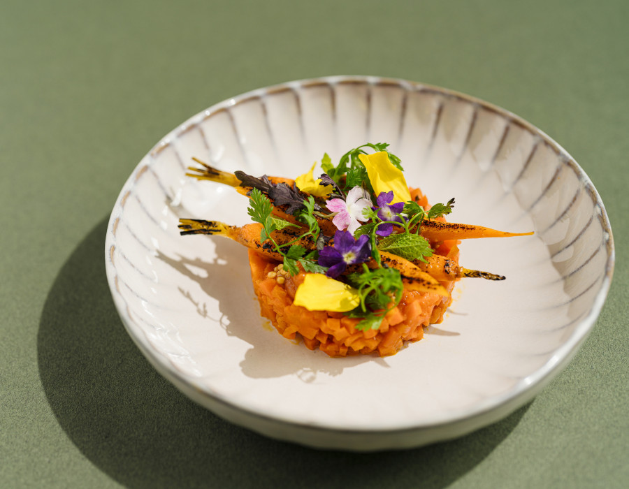 Mediterranean and fresh dish with fruit and sea food on a plate