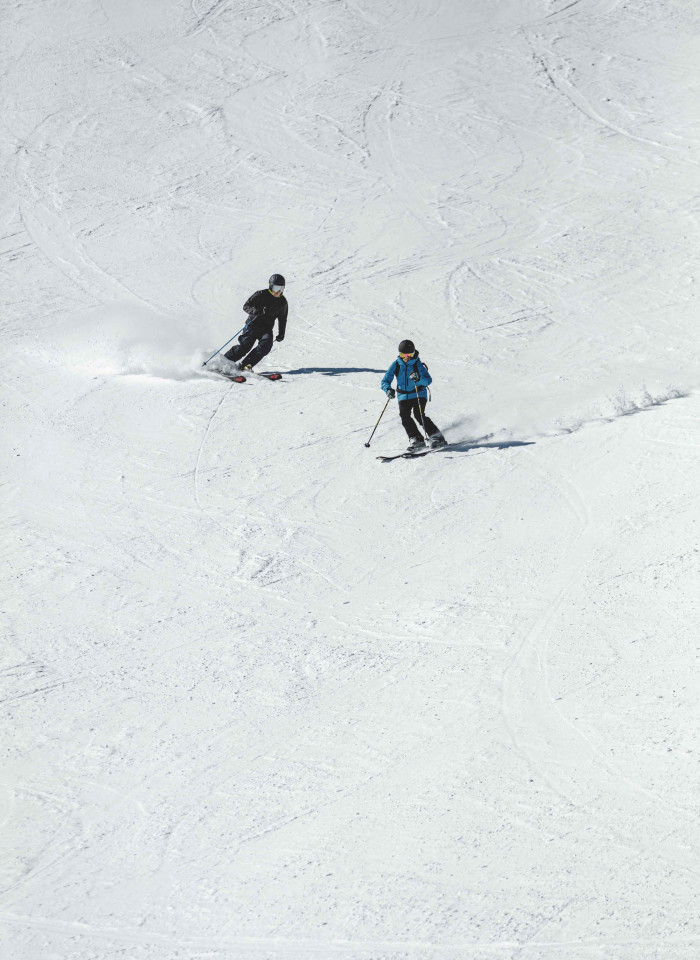 Zwei Skifahrer bei der Abfahrt